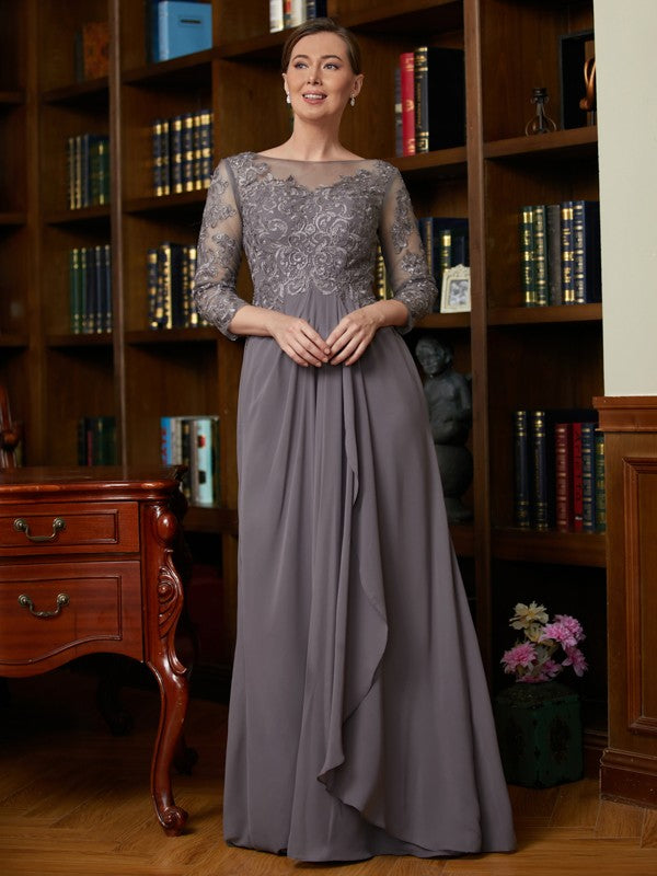 Naomi A-Line/Princess Chiffon Lace Scoop 3/4 Sleeves Floor-Length Mother of the Bride Dresses DFP0020341