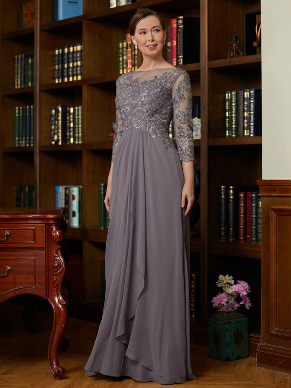 Naomi A-Line/Princess Chiffon Lace Scoop 3/4 Sleeves Floor-Length Mother of the Bride Dresses DFP0020341