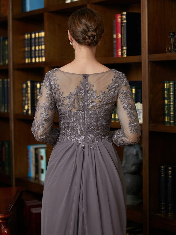 Naomi A-Line/Princess Chiffon Lace Scoop 3/4 Sleeves Floor-Length Mother of the Bride Dresses DFP0020341