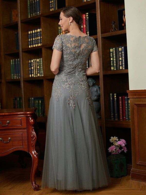 Irene A-Line/Princess Tulle Lace Scoop Short Sleeves Floor-Length Mother of the Bride Dresses DFP0020310