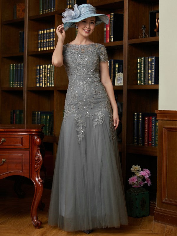 Irene A-Line/Princess Tulle Lace Scoop Short Sleeves Floor-Length Mother of the Bride Dresses DFP0020310