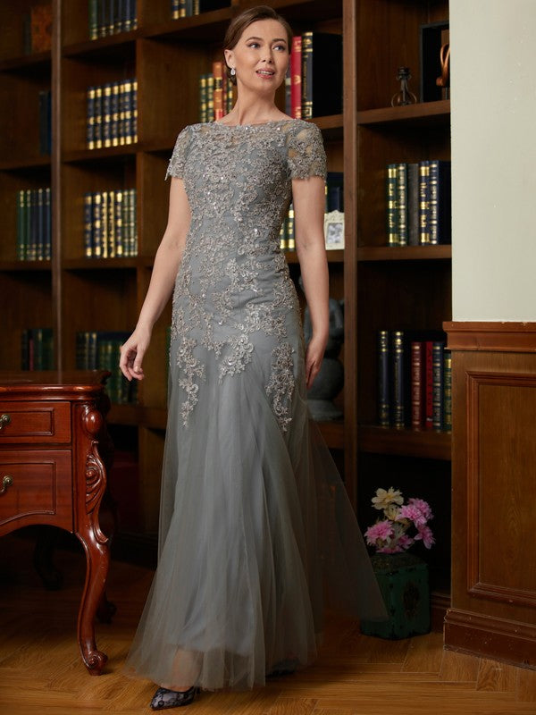 Irene A-Line/Princess Tulle Lace Scoop Short Sleeves Floor-Length Mother of the Bride Dresses DFP0020310