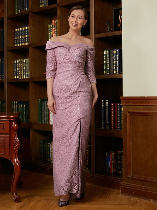 Elvira Sheath/Column Satin Lace Off-the-Shoulder 3/4 Sleeves Floor-Length Mother of the Bride Dresses DFP0020343