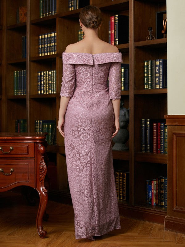 Elvira Sheath/Column Satin Lace Off-the-Shoulder 3/4 Sleeves Floor-Length Mother of the Bride Dresses DFP0020343