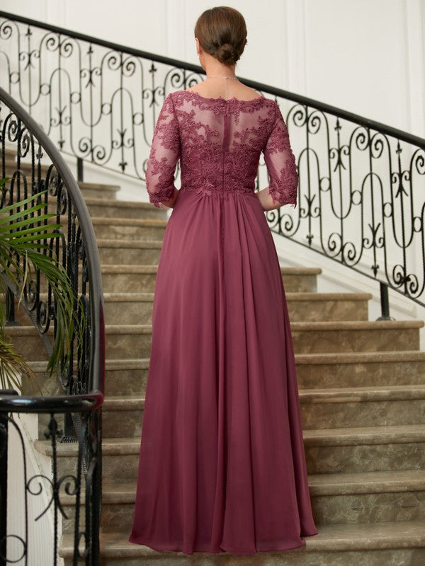 Brenda A-Line/Princess Chiffon Lace V-neck 3/4 Sleeves Floor-Length Mother of the Bride Dresses DFP0020306