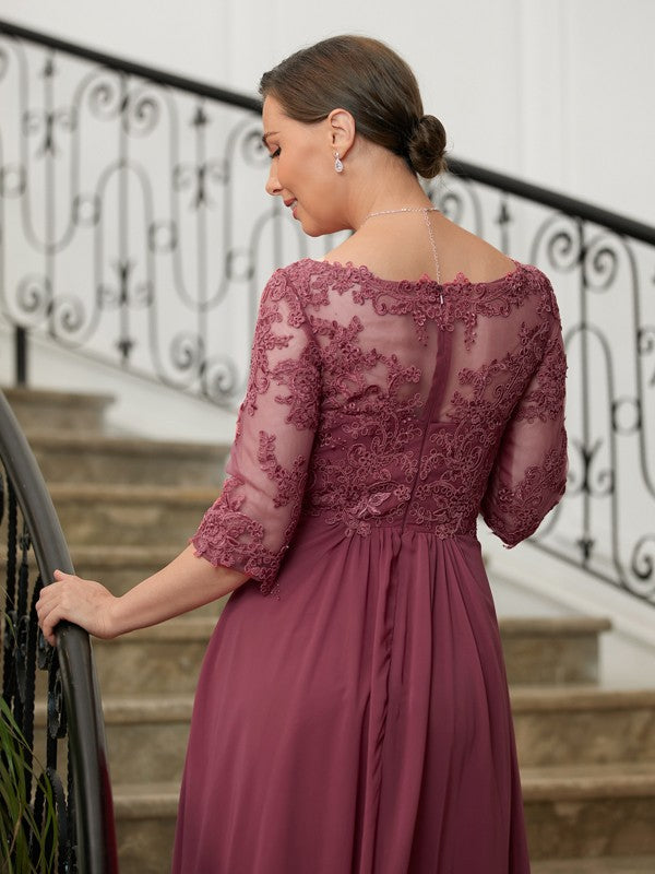 Brenda A-Line/Princess Chiffon Lace V-neck 3/4 Sleeves Floor-Length Mother of the Bride Dresses DFP0020306