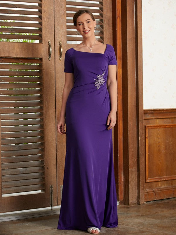 Leilani Sheath/Column Jersey Beading Square Short Sleeves Floor-Length Mother of the Bride Dresses DFP0020333