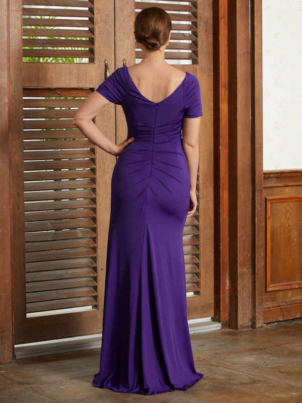 Leilani Sheath/Column Jersey Beading Square Short Sleeves Floor-Length Mother of the Bride Dresses DFP0020333