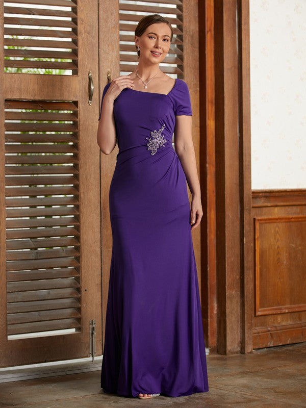 Leilani Sheath/Column Jersey Beading Square Short Sleeves Floor-Length Mother of the Bride Dresses DFP0020333