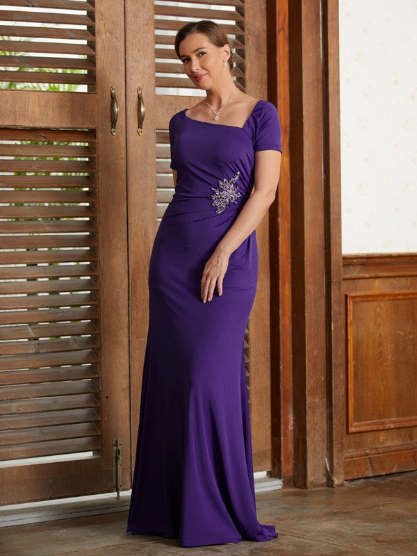 Leilani Sheath/Column Jersey Beading Square Short Sleeves Floor-Length Mother of the Bride Dresses DFP0020333