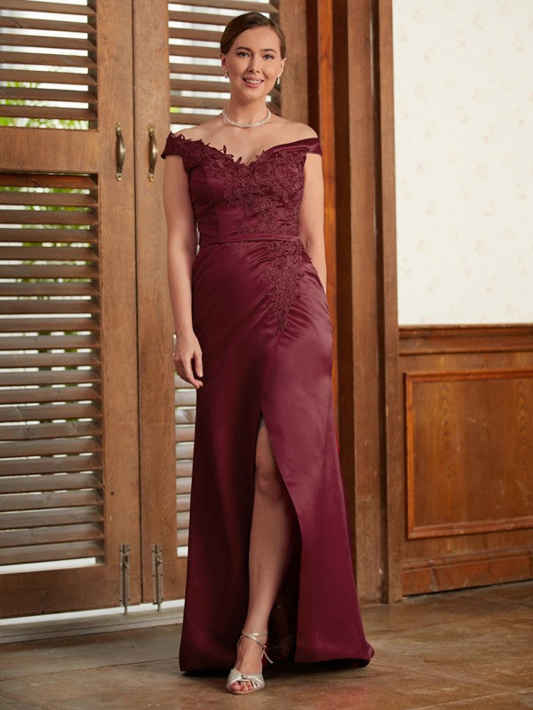 Princess Sheath/Column Satin Applique Off-the-Shoulder Sleeveless Sweep/Brush Train Mother of the Bride Dresses DFP0020348