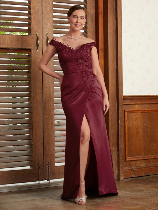 Princess Sheath/Column Satin Applique Off-the-Shoulder Sleeveless Sweep/Brush Train Mother of the Bride Dresses DFP0020348