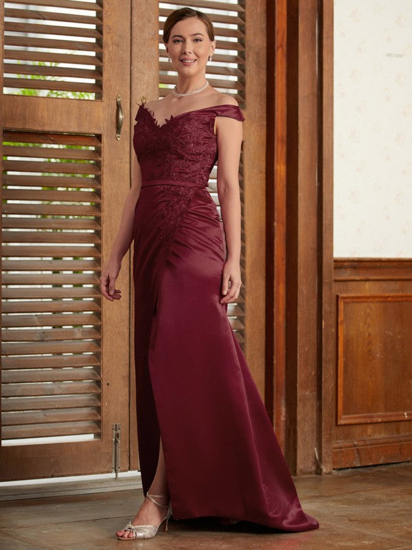 Princess Sheath/Column Satin Applique Off-the-Shoulder Sleeveless Sweep/Brush Train Mother of the Bride Dresses DFP0020348