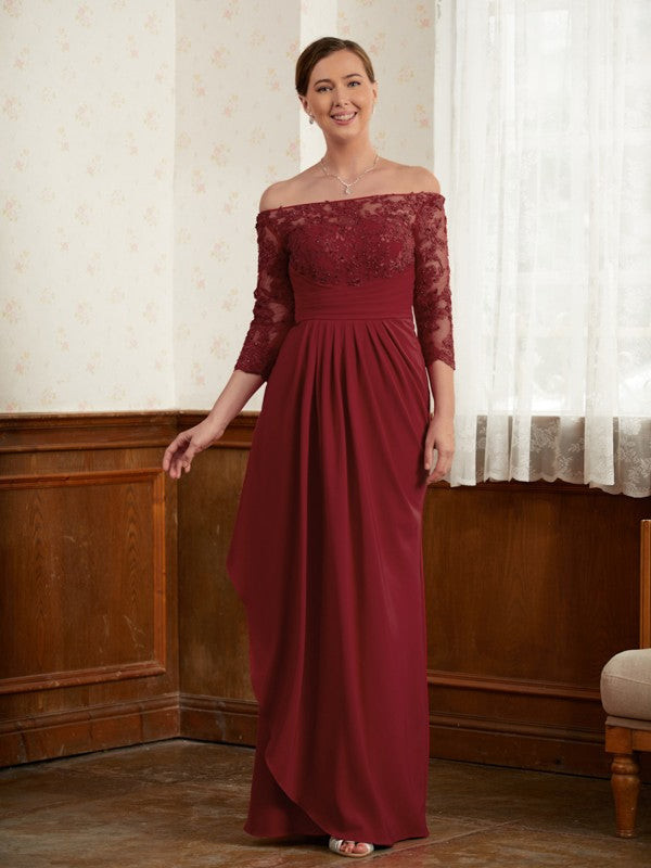 Yamilet A-Line/Princess Stretch Crepe Lace Off-the-Shoulder 3/4 Sleeves Floor-Length Mother of the Bride Dresses DFP0020350