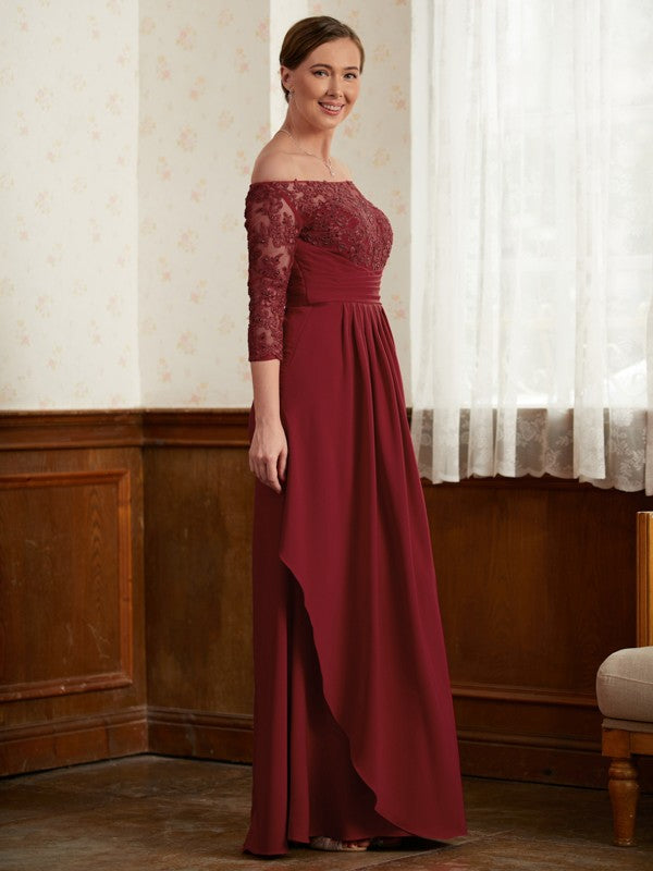 Yamilet A-Line/Princess Stretch Crepe Lace Off-the-Shoulder 3/4 Sleeves Floor-Length Mother of the Bride Dresses DFP0020350