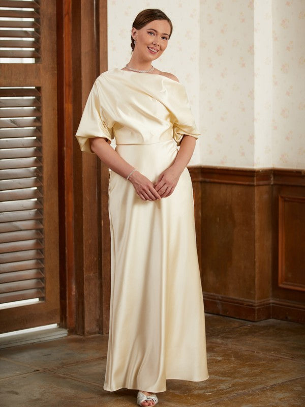 Jenna Sheath/Column Charmeuse Ruched Off-the-Shoulder Short Sleeves Floor-Length Mother of the Bride Dresses DFP0020309