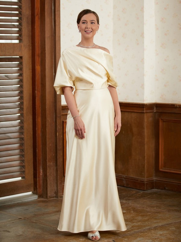 Jenna Sheath/Column Charmeuse Ruched Off-the-Shoulder Short Sleeves Floor-Length Mother of the Bride Dresses DFP0020309