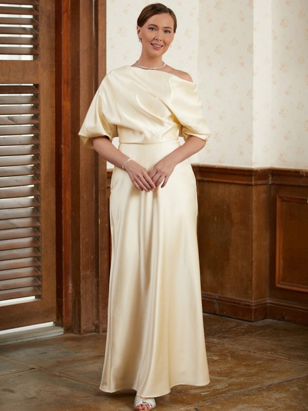 Jenna Sheath/Column Charmeuse Ruched Off-the-Shoulder Short Sleeves Floor-Length Mother of the Bride Dresses DFP0020309