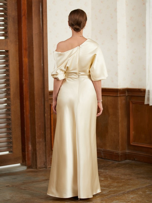 Jenna Sheath/Column Charmeuse Ruched Off-the-Shoulder Short Sleeves Floor-Length Mother of the Bride Dresses DFP0020309