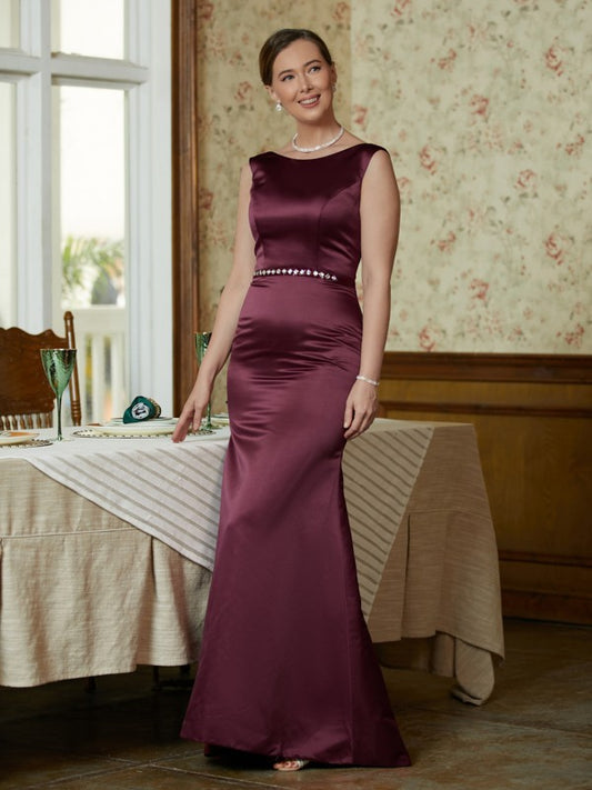 Aylin Sheath/Column Satin Beading Scoop Sleeveless Sweep/Brush Train Mother of the Bride Dresses DFP0020354