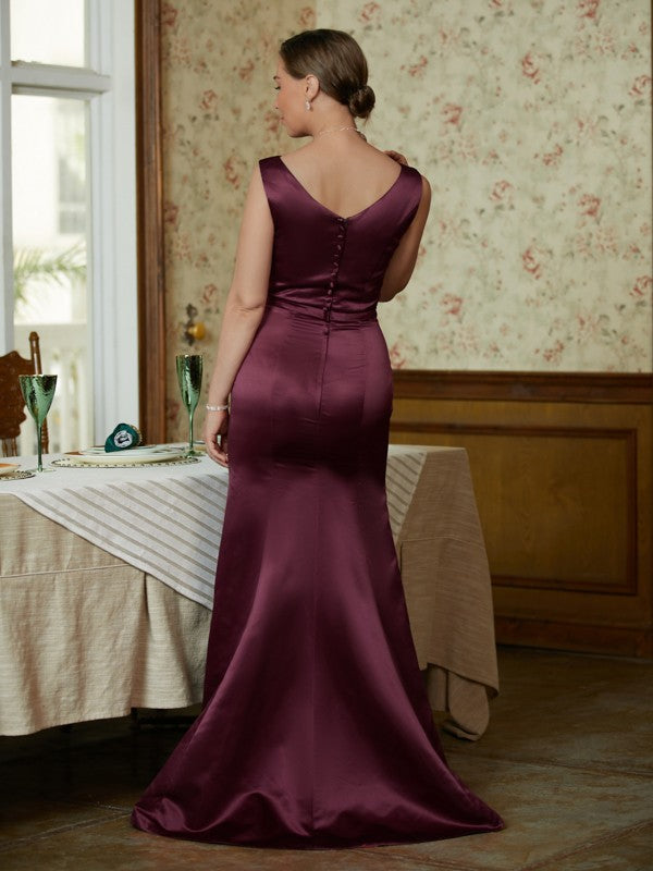 Aylin Sheath/Column Satin Beading Scoop Sleeveless Sweep/Brush Train Mother of the Bride Dresses DFP0020354