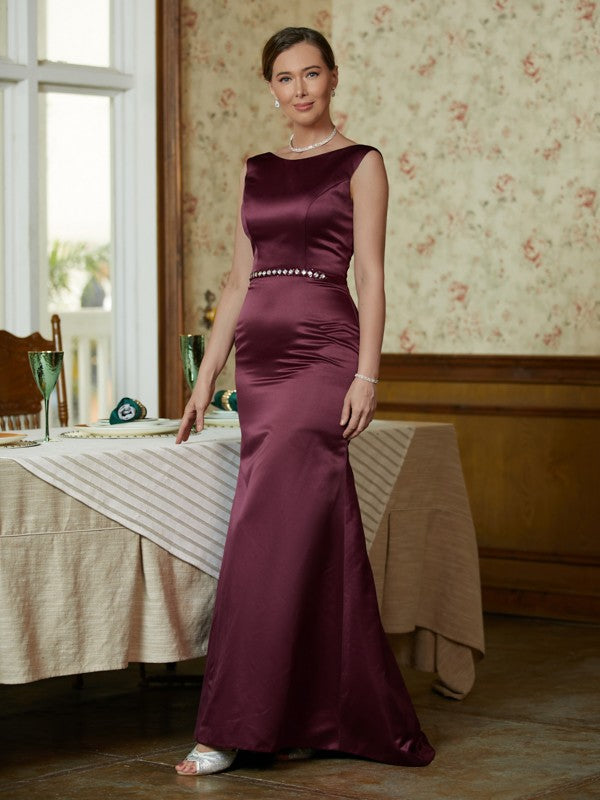 Aylin Sheath/Column Satin Beading Scoop Sleeveless Sweep/Brush Train Mother of the Bride Dresses DFP0020354