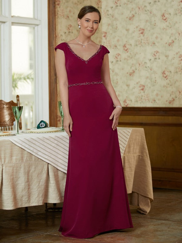 Ava Sheath/Column Stretch Crepe Beading V-neck Sleeveless Floor-Length Mother of the Bride Dresses DFP0020330