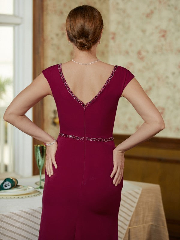 Ava Sheath/Column Stretch Crepe Beading V-neck Sleeveless Floor-Length Mother of the Bride Dresses DFP0020330