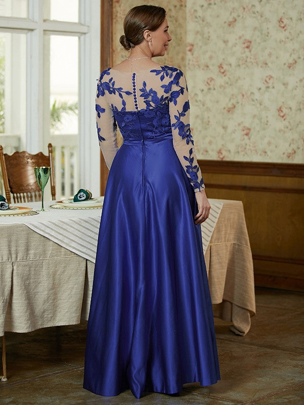 Lilly A-Line/Princess Satin Applique V-neck Long Sleeves Floor-Length Mother of the Bride Dresses DFP0020358