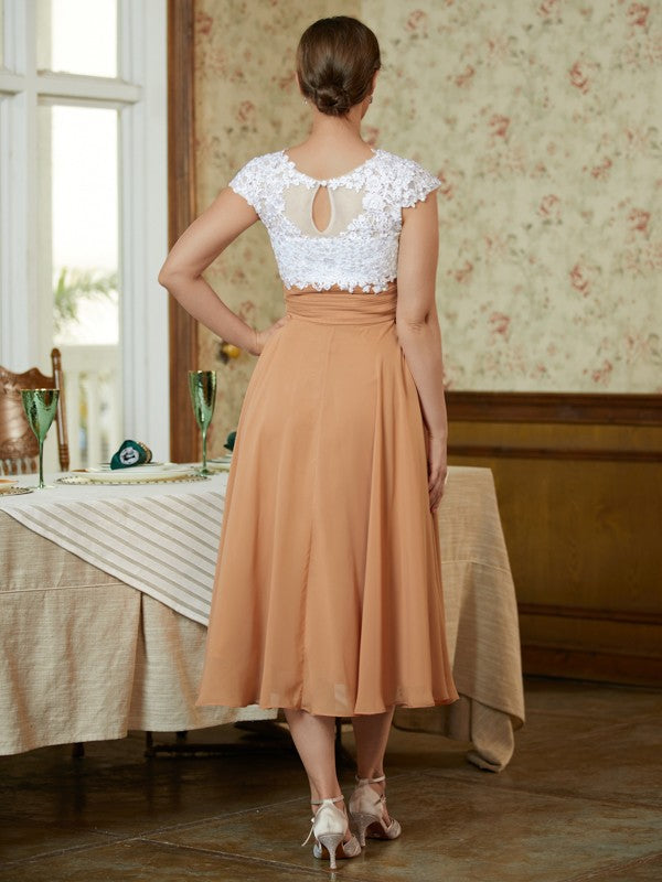 Hope A-Line/Princess Chiffon Lace V-neck Sleeveless Tea-Length Mother of the Bride Dresses DFP0020364