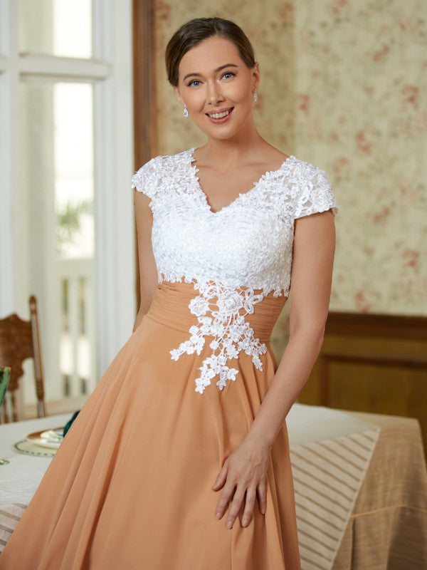 Hope A-Line/Princess Chiffon Lace V-neck Sleeveless Tea-Length Mother of the Bride Dresses DFP0020364