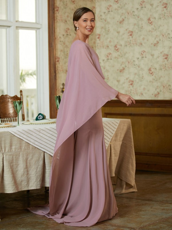 Kimora Sheath/Column Chiffon Ruffles Scoop Long Sleeves Sweep/Brush Train Mother of the Bride Dresses DFP0020360