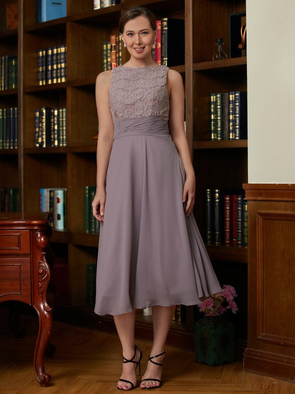 Kassandra A-Line/Princess Chiffon Lace Scoop Sleeveless Tea-Length Mother of the Bride Dresses DFP0020366