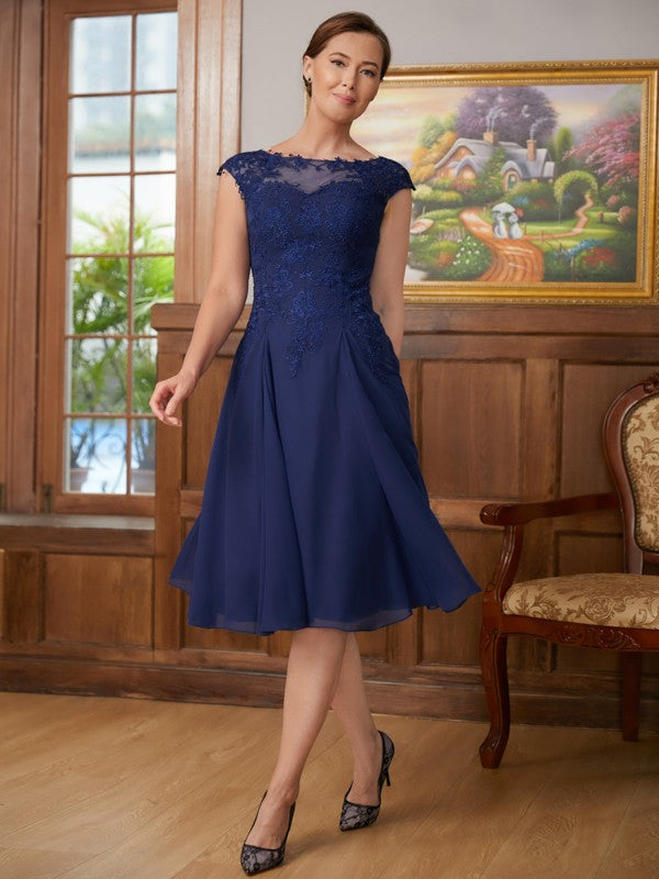 Sadie A-Line/Princess Chiffon Lace Scoop Sleeveless Knee-Length Mother of the Bride Dresses DFP0020368