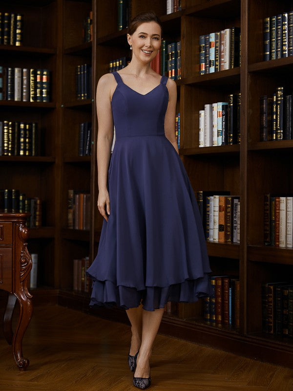 Ellie A-Line/Princess Chiffon Ruched V-neck Sleeveless Tea-Length Mother of the Bride Dresses DFP0020277