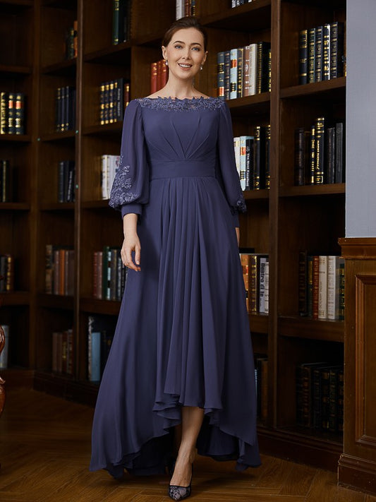 Genesis A-Line/Princess Chiffon Ruched Bateau 3/4 Sleeves Asymmetrical Mother of the Bride Dresses DFP0020265