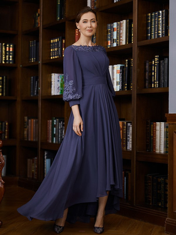 Genesis A-Line/Princess Chiffon Ruched Bateau 3/4 Sleeves Asymmetrical Mother of the Bride Dresses DFP0020265