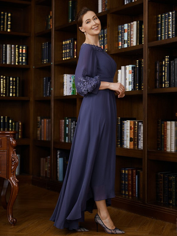 Genesis A-Line/Princess Chiffon Ruched Bateau 3/4 Sleeves Asymmetrical Mother of the Bride Dresses DFP0020265