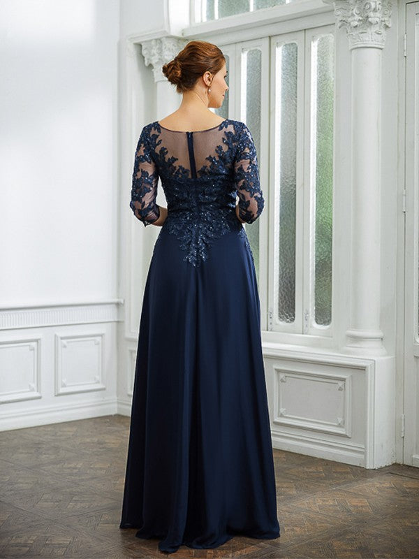 Annabel A-Line/Princess Chiffon Applique V-neck 3/4 Sleeves Floor-Length Mother of the Bride Dresses DFP0020267