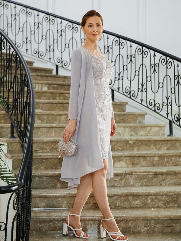 Penelope Sheath/Column Chiffon Applique Bateau 3/4 Sleeves Short/Mini Mother of the Bride Dresses DFP0020270