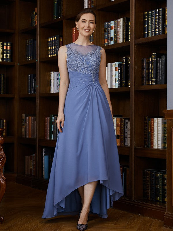 Michaela A-Line/Princess Chiffon Applique Scoop Sleeveless Asymmetrical Mother of the Bride Dresses DFP0020257