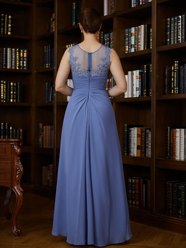 Michaela A-Line/Princess Chiffon Applique Scoop Sleeveless Asymmetrical Mother of the Bride Dresses DFP0020257