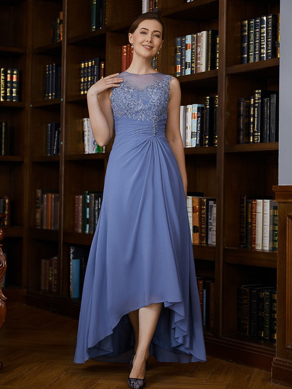 Michaela A-Line/Princess Chiffon Applique Scoop Sleeveless Asymmetrical Mother of the Bride Dresses DFP0020257