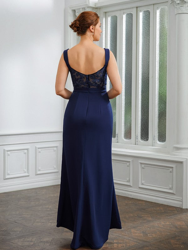 Ivy Sheath/Column Stretch Crepe Ruched V-neck Sleeveless Floor-Length Mother of the Bride Dresses DFP0020258