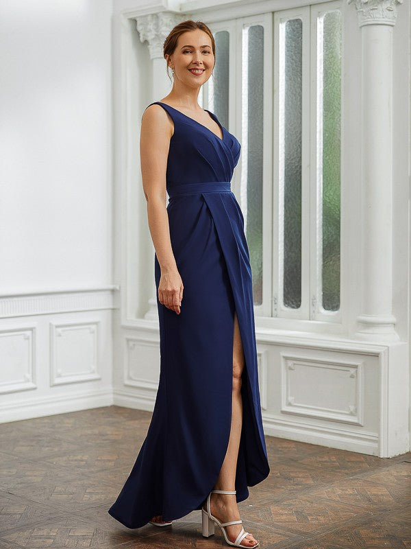 Ivy Sheath/Column Stretch Crepe Ruched V-neck Sleeveless Floor-Length Mother of the Bride Dresses DFP0020258