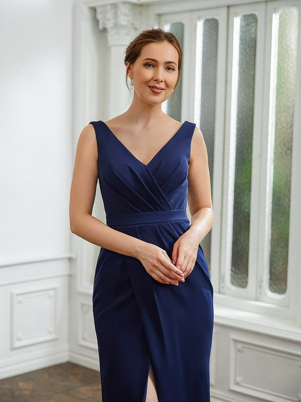 Ivy Sheath/Column Stretch Crepe Ruched V-neck Sleeveless Floor-Length Mother of the Bride Dresses DFP0020258