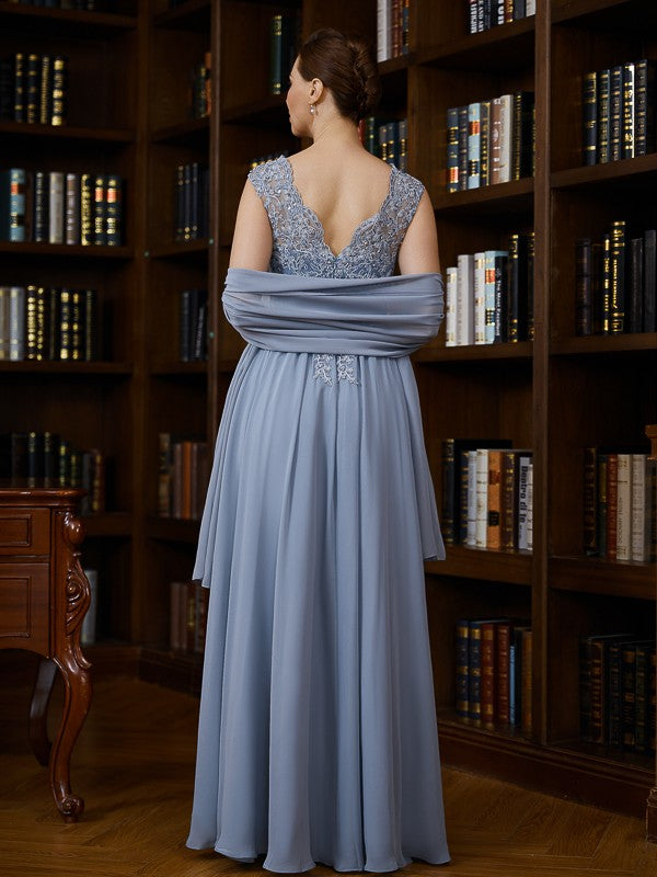 Elizabeth A-Line/Princess Chiffon Applique V-neck Sleeveless Floor-Length Mother of the Bride Dresses DFP0020259