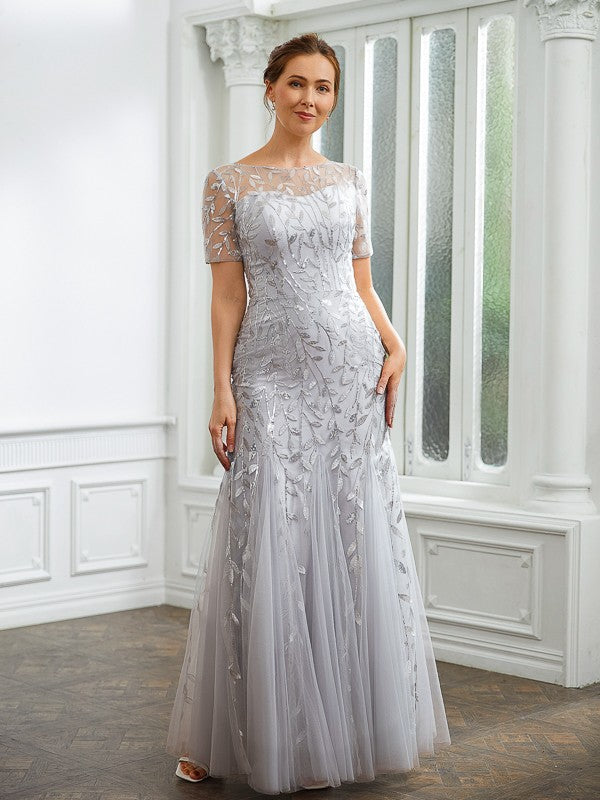 Rachel A-Line/Princess Tulle Ruched Bateau Short Sleeves Ankle-Length Mother of the Bride Dresses DFP0020261