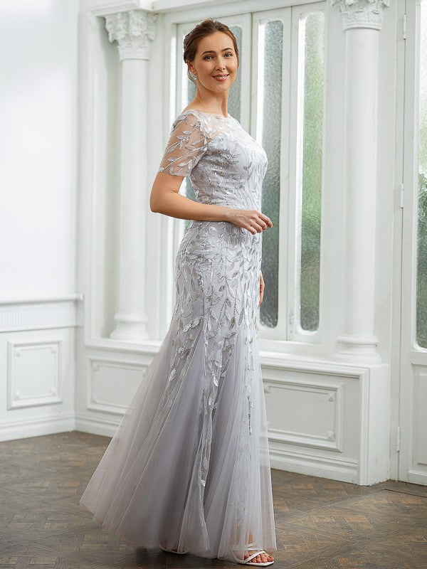 Rachel A-Line/Princess Tulle Ruched Bateau Short Sleeves Ankle-Length Mother of the Bride Dresses DFP0020261