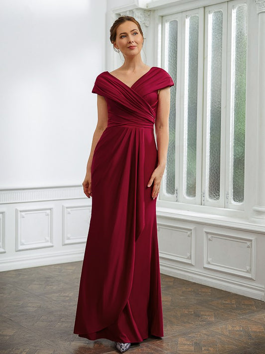 Violet Sheath/Column Jersey Ruched V-neck Short Sleeves Floor-Length Mother of the Bride Dresses DFP0020252